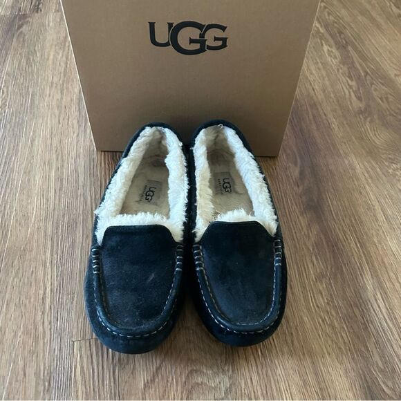 UGG Ansley black suede fur slippers slides slip on shoes women’s 7 - Picture 8 of 9